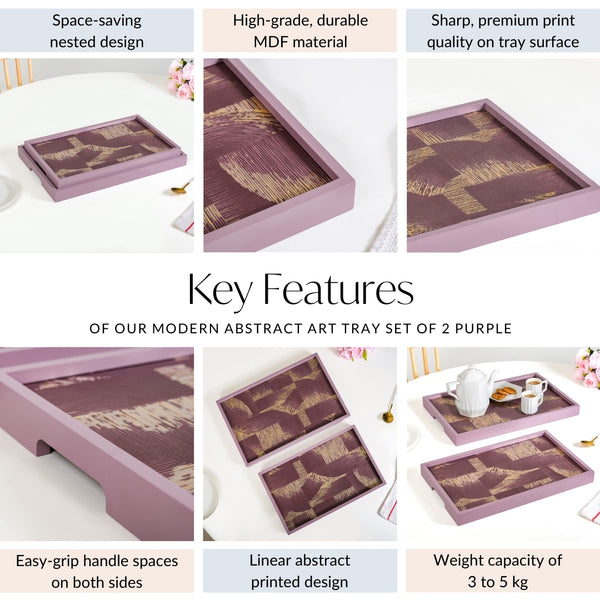 Modern Abstract Art Tray Set Of 2 Purple Matte Gold