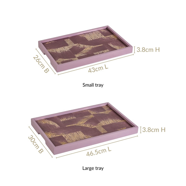 Modern Abstract Art Tray Set Of 2 Purple Matte Gold