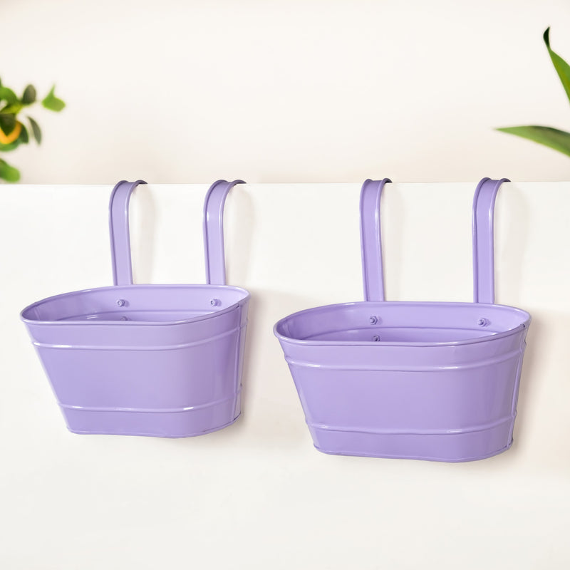 Modern Hanging Railing Planter Lavender Set Of 2