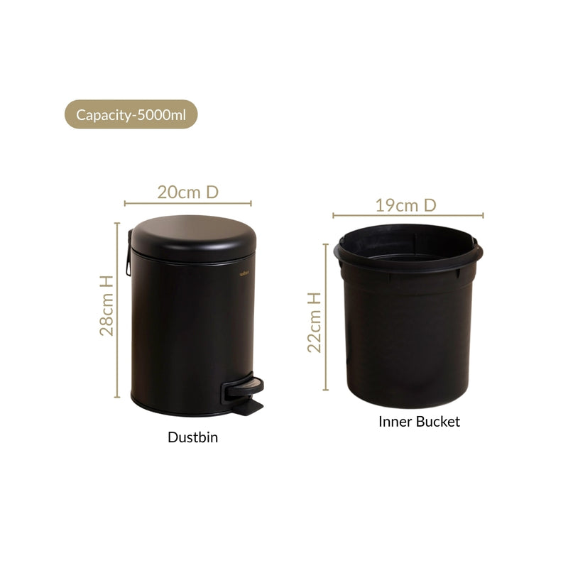 Modern Metal Dustbin With Removable Bucket Black 5000ml
