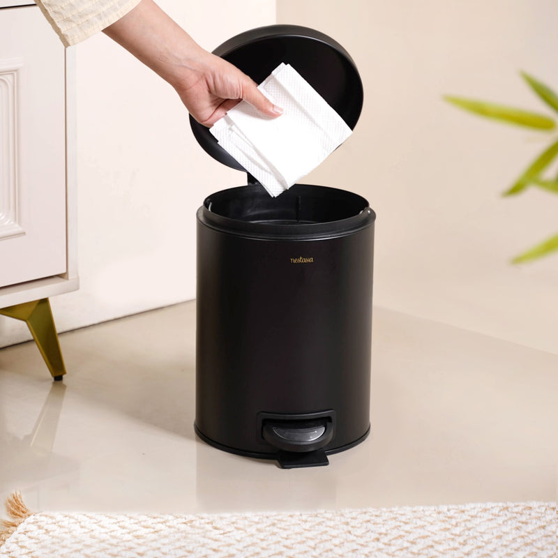 Modern Metal Dustbin With Removable Bucket Black 5000ml