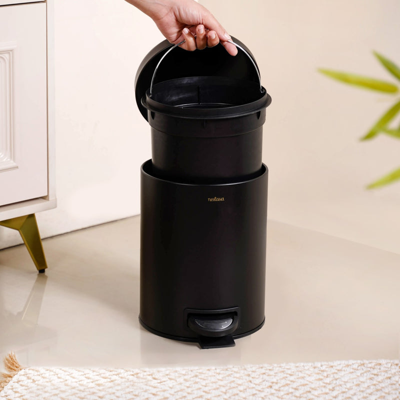 Modern Metal Dustbin With Removable Bucket Black 5000ml