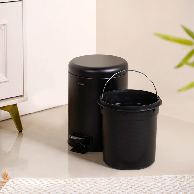 Modern Metal Dustbin With Removable Bucket Black 5000ml