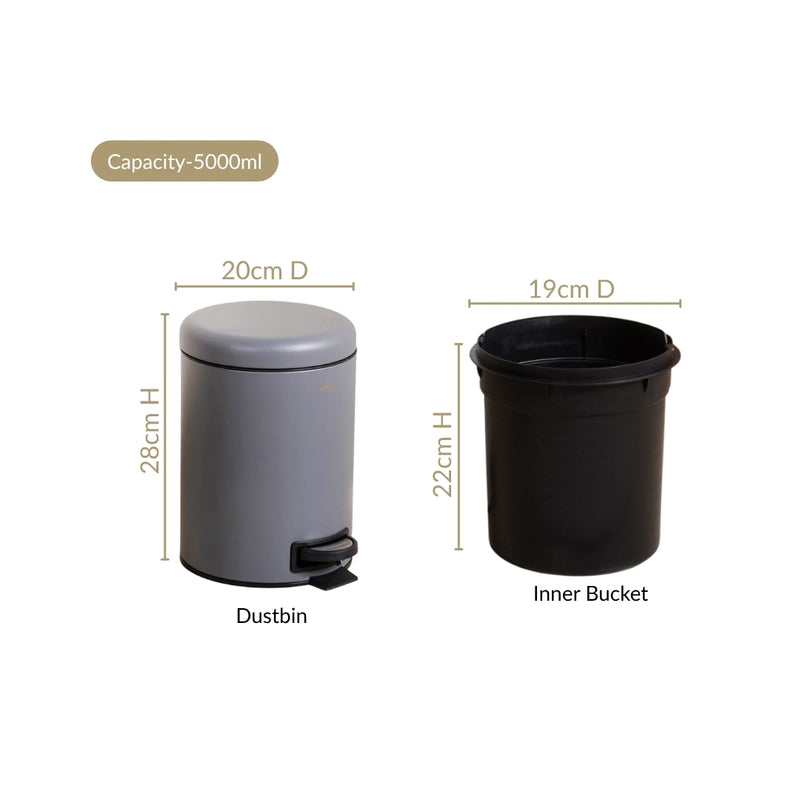 Modern Metal Dustbin With Removable Bucket Grey 5000ml