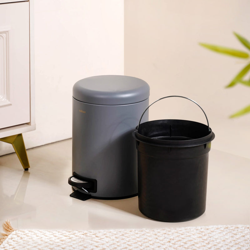 Modern Metal Dustbin With Removable Bucket Grey 5000ml