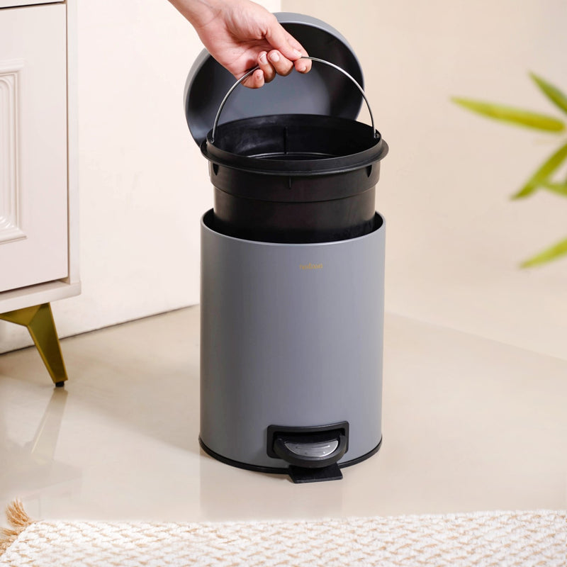 Modern Metal Dustbin With Removable Bucket Grey 5000ml