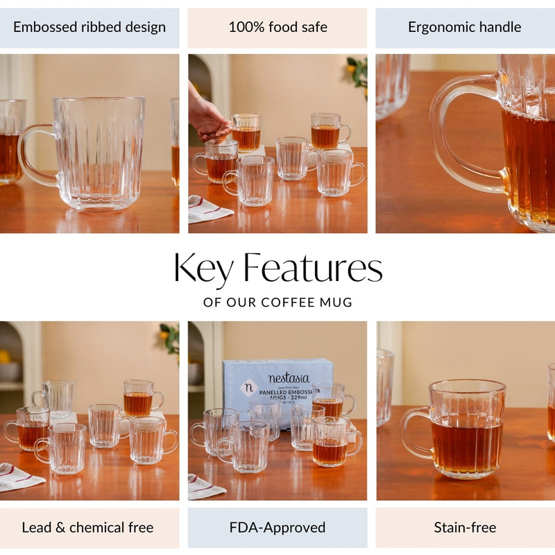 Modern Panelled Embossed Mugs Set Of 6 229ml