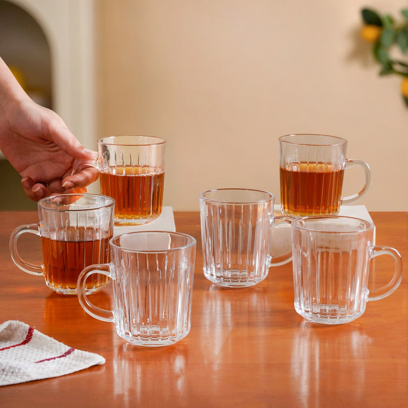 Modern Panelled Embossed Mugs Set Of 6 229ml