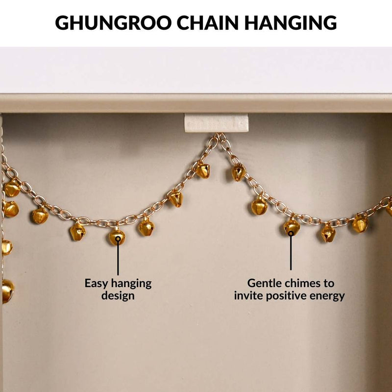 Modern Puja Mandir Medium With Ghungroo Chain Aasan Puja Thali Diya And Ghanti Set