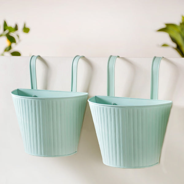 Modern Ribbed Balcony Hanging Planter Set Of 2 Mint