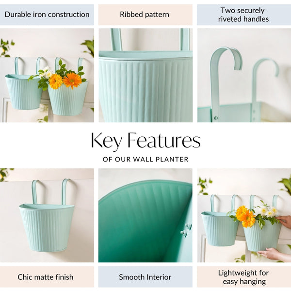 Modern Ribbed Balcony Hanging Planter Set Of 2 Mint