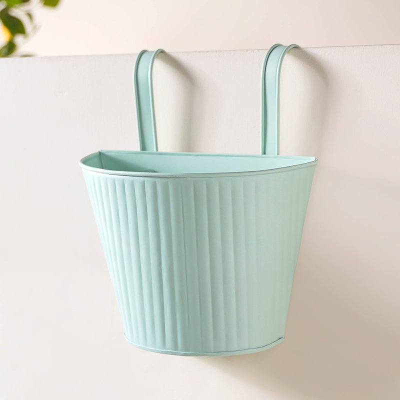 Modern Ribbed Balcony Planter Set Of 2 Mint