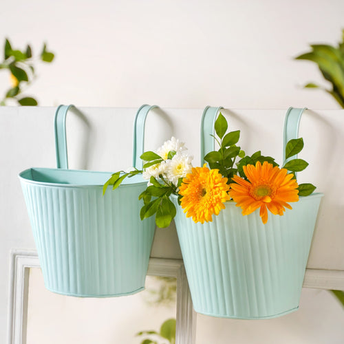 Modern Ribbed Balcony Planter Set Of 2 Mint