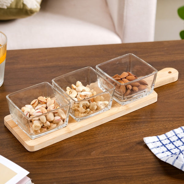 3 Glass Serving Bowl And Tray Set