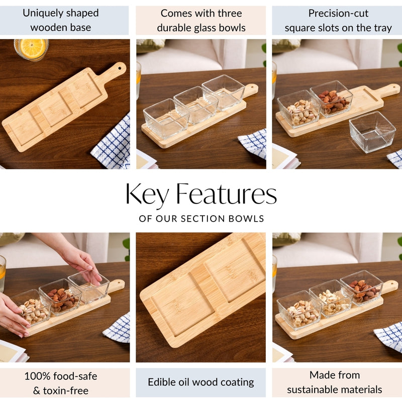 Modern Serving Platter With 3 Glass Bowls