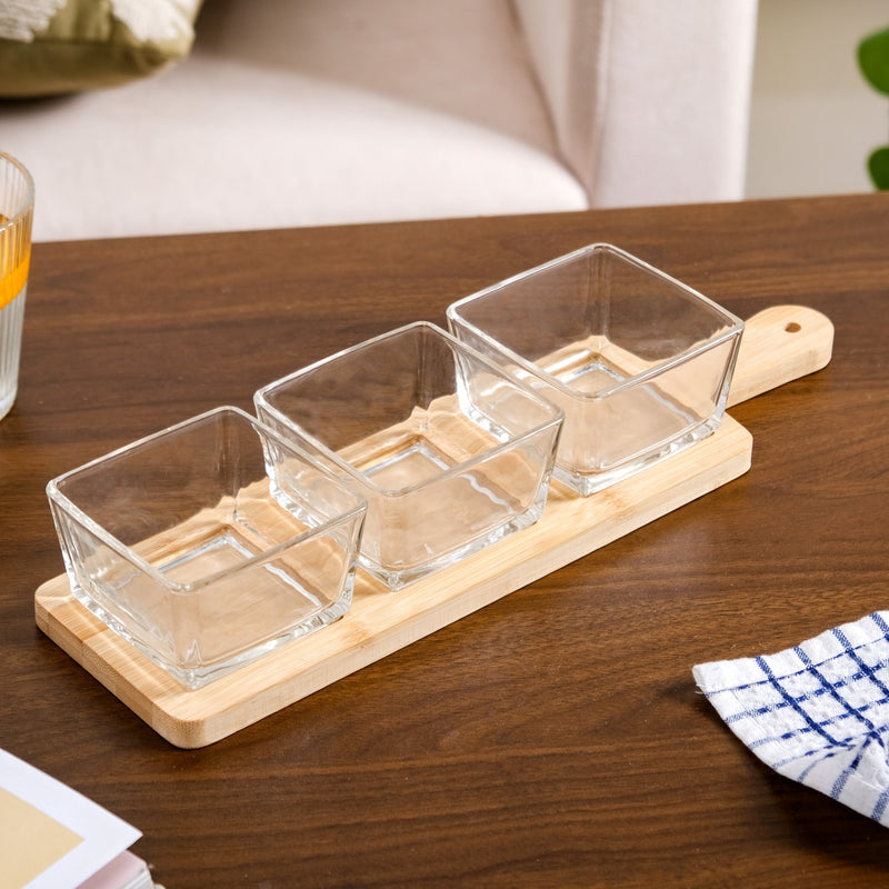 3 Glass Serving Bowl And Tray Set