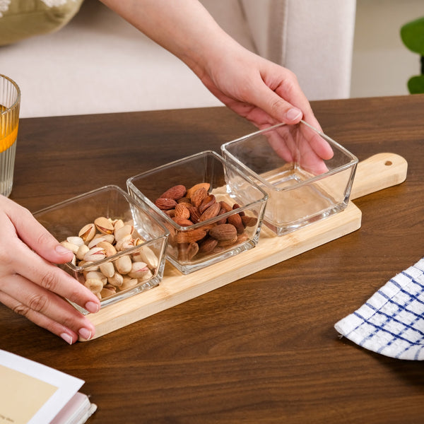 3 Glass Serving Bowl And Tray Set