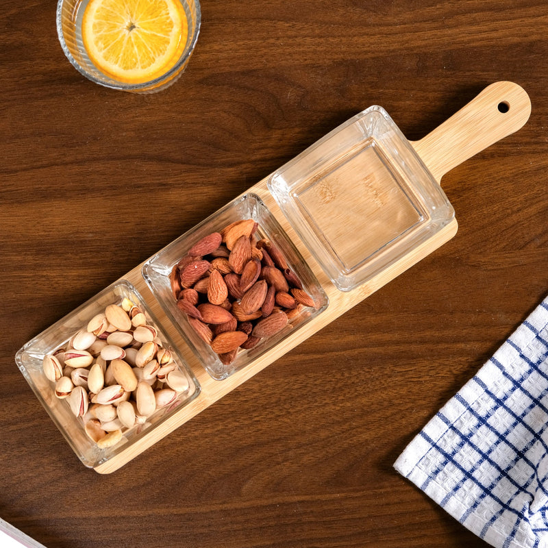 3 Glass Serving Bowl And Tray Set