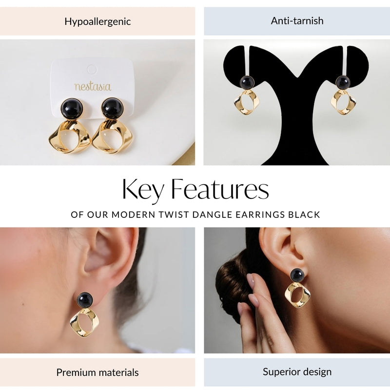 Modern Twist Dangle Earrings Black