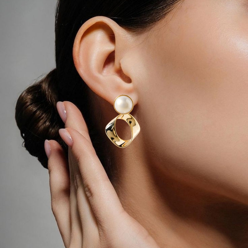 Modern Twist Dangle Earrings White