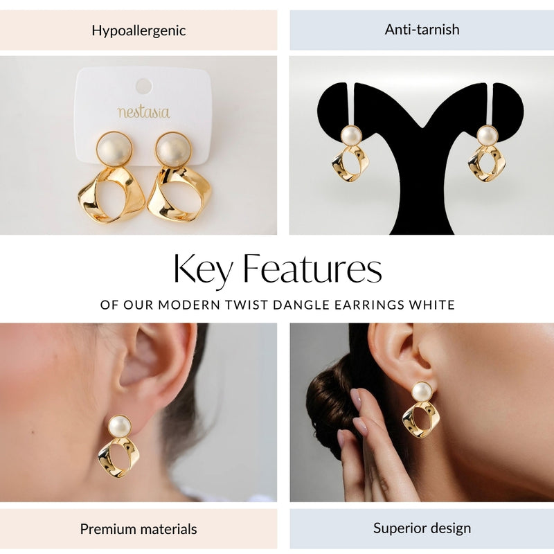 Modern Twist Dangle Earrings White