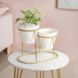 Modern Two Tier Gold Stand And Off White Terracotta Planters