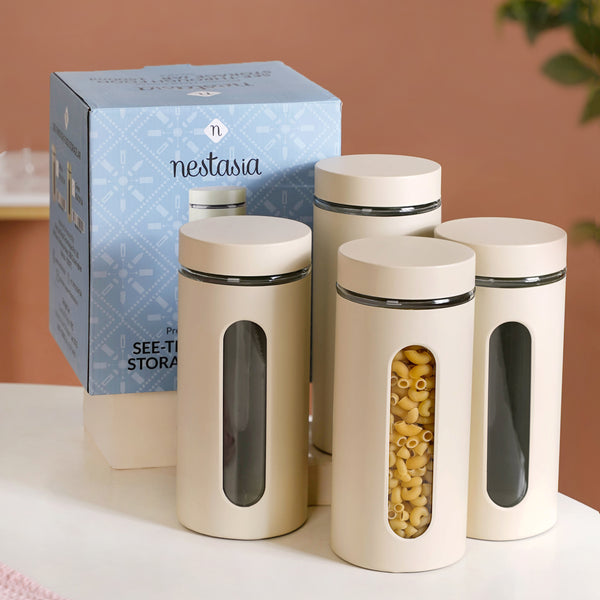 Winnie Modular Glass Canister With Metal Cover Set Of 4 1500ml