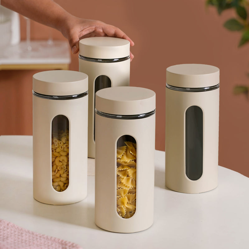 Modular Metal Canister With Glass Display Set Of 4 1500ml