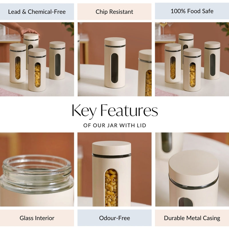 Modular Metal Canister With Glass Display Set Of 4 1500ml