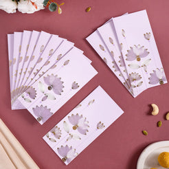 Gold Lotus Shagun Envelope Set Of 12 Lavender