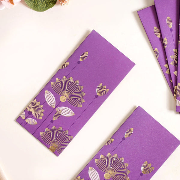 Gold Lotus Shagun Envelope Set Of 12 Purple