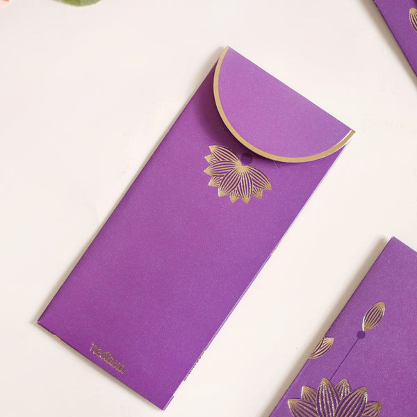 Gold Lotus Shagun Envelope Set Of 12 Purple