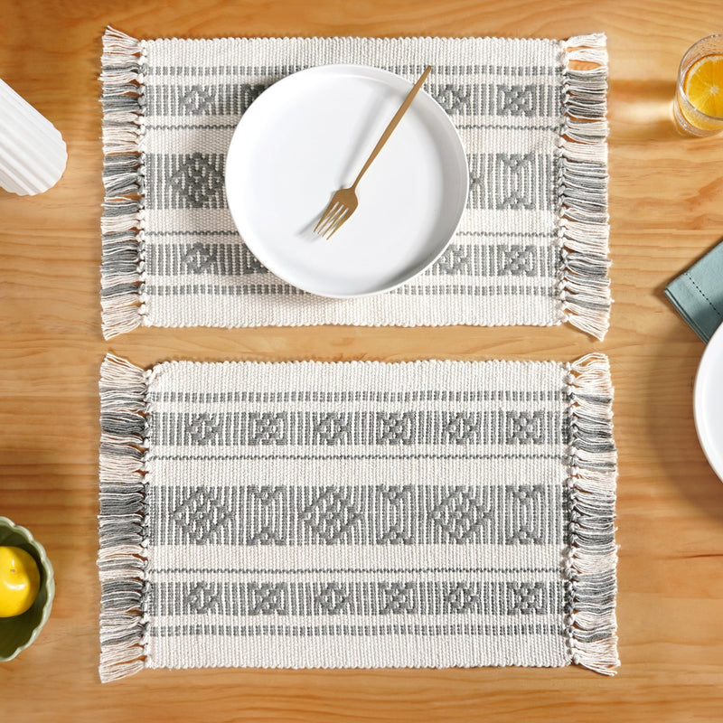 MonoLoom Fringed Cotton Placemat Set Of 6