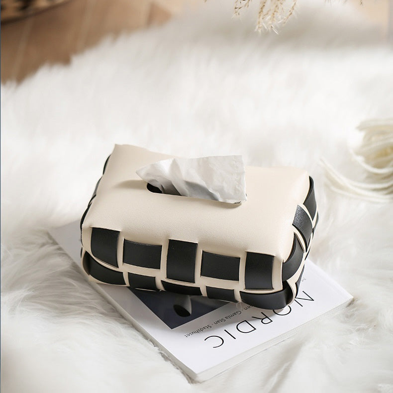 Monochrome Vegan Leather Tissue Box White And Black