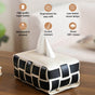 Monochrome Vegan Leather Tissue Box White And Black