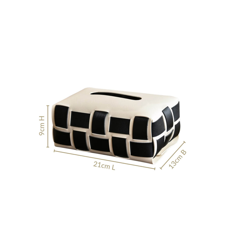 Monochrome Vegan Leather Tissue Box White And Black