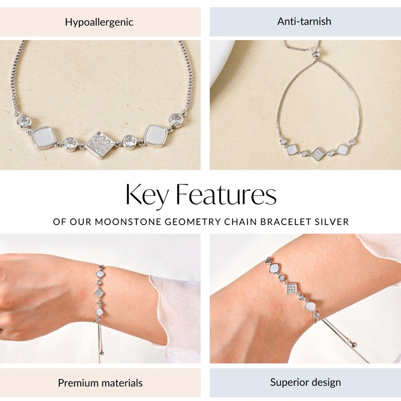 Moonstone Geometry Chain Bracelet Silver