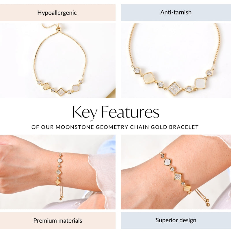 Moonstone Geometry Chain Gold Bracelet