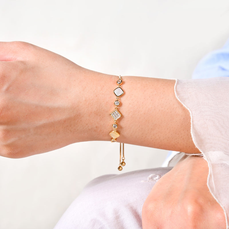 Moonstone Geometry Chain Gold Bracelet