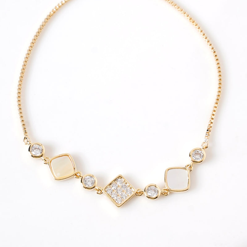 Moonstone Geometry Chain Gold Bracelet