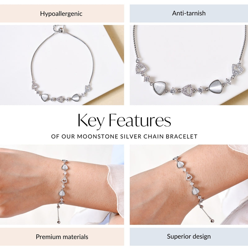 Moonstone Silver Chain Bracelet