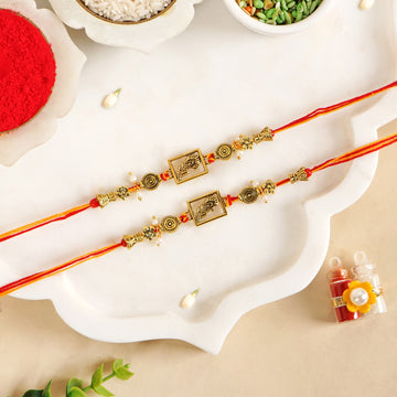 Beaded Two Mor Pankh Rakhis Gift Set Of 4 With Box And Card