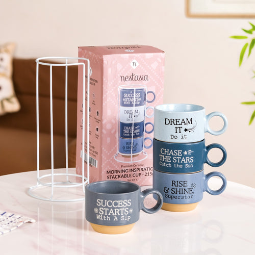 Morning Motivation Stackable Cup Set Of 4 Blue 215ml