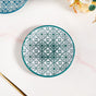 Floral Design Ceramic Dessert Plates Set Of 4 White Teal 15cm