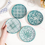 Floral Design Ceramic Dessert Plates Set Of 4 White Teal 15cm