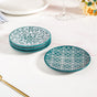 Floral Design Ceramic Dessert Plates Set Of 4 White Teal 15cm