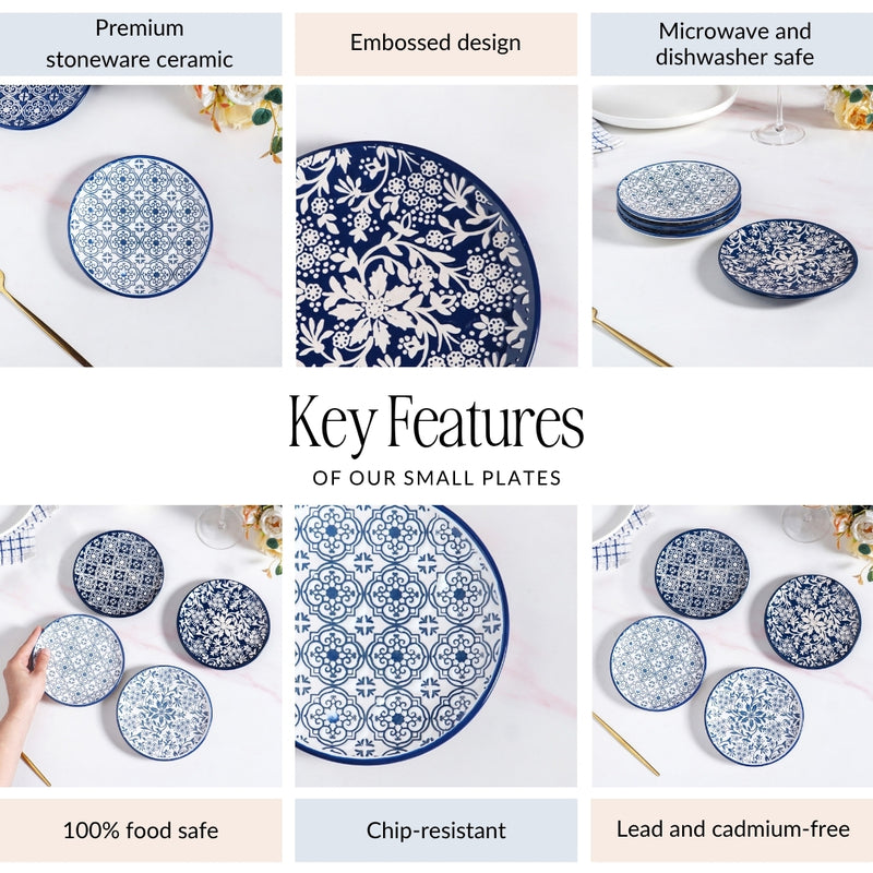 Moroccan Muse White And Blue Ceramic Dessert Plates Set Of 4