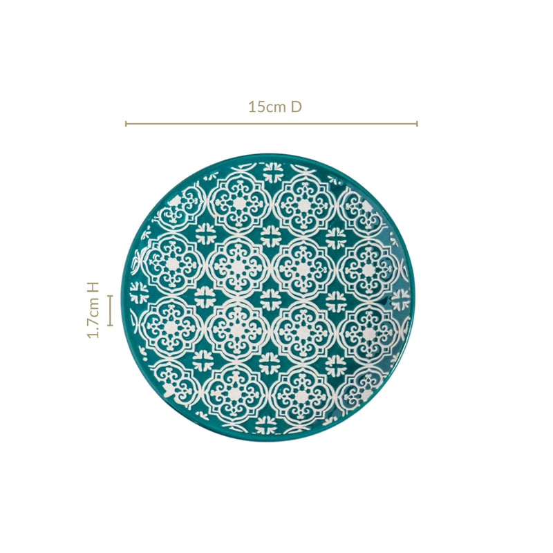 Moroccan Muse White And Teal Ceramic Dessert Plates Set Of 4