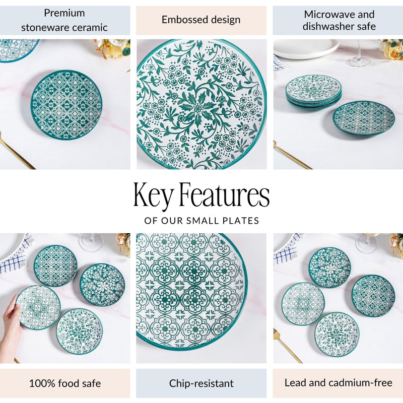 Moroccan Muse White And Teal Ceramic Dessert Plates Set Of 4