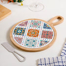 Round Moroccan Tile Pattern Cheeseboard With Knife 20cm